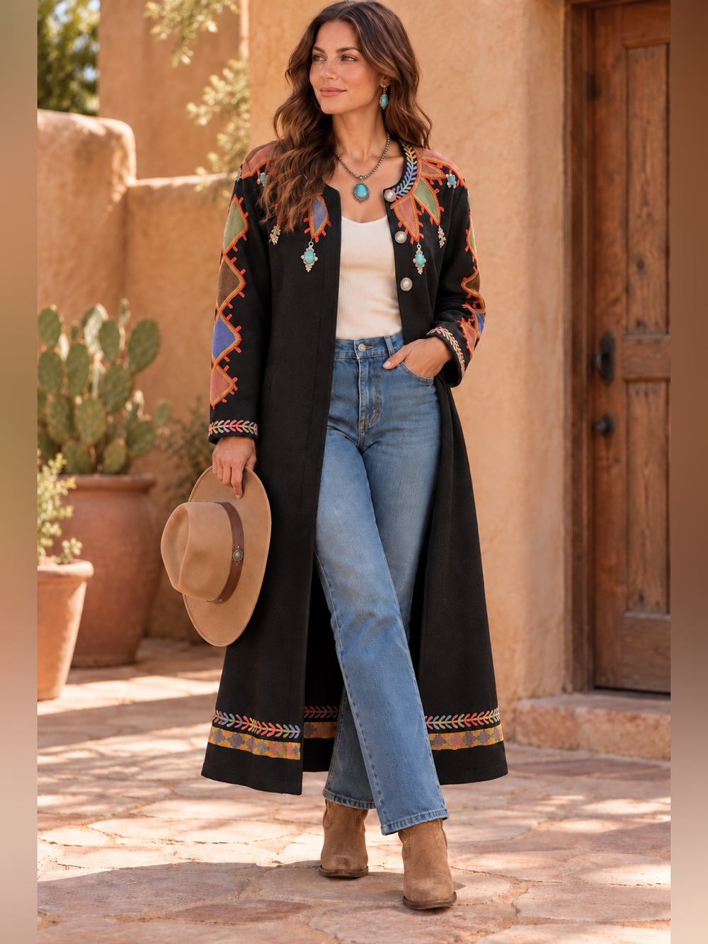 Double D Ranch Long Cardigan Jacket Women’s Medium Embroidered Embellished C2